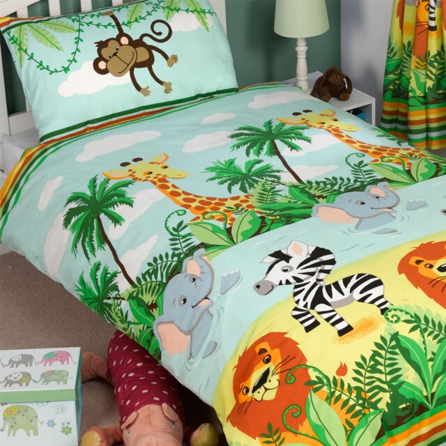 Jungle-tastic Single Duvet Cover Set Lion Elephant Zebra Giraffe
