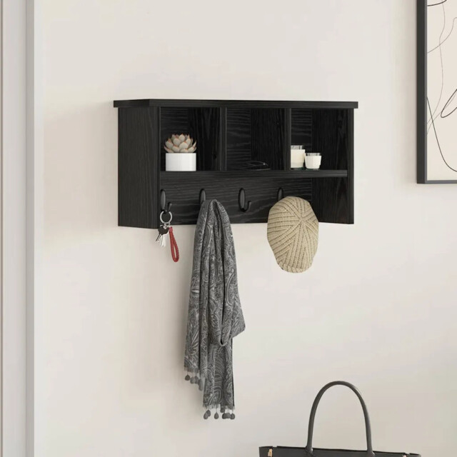 Wall-mounted Coat Rack With Shelf Black Oak 50 X 16 X 26 Cm Vidaxl