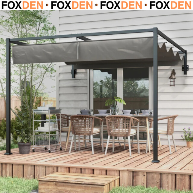 3x4m Lean To Pergola With Retractable Roof Metal Patio Canopy For Deck