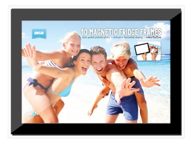 "Pack Of 10 Shot2go Magnetic Photo Frame Pockets Black 4x6"" Free P&p"
