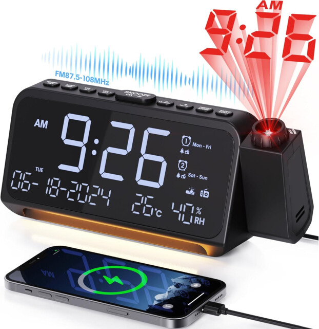 Mesqool Alarm Clock Radio With Projector, Digital Fm Radio Clock With