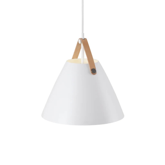 Ceiling Light White Metal Pendant Real Leather Strap 27cm Requires