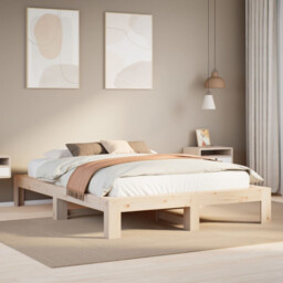 Bed Frame Natural Solid Pine 150x200 Cm King Size Slatted Base Rustic