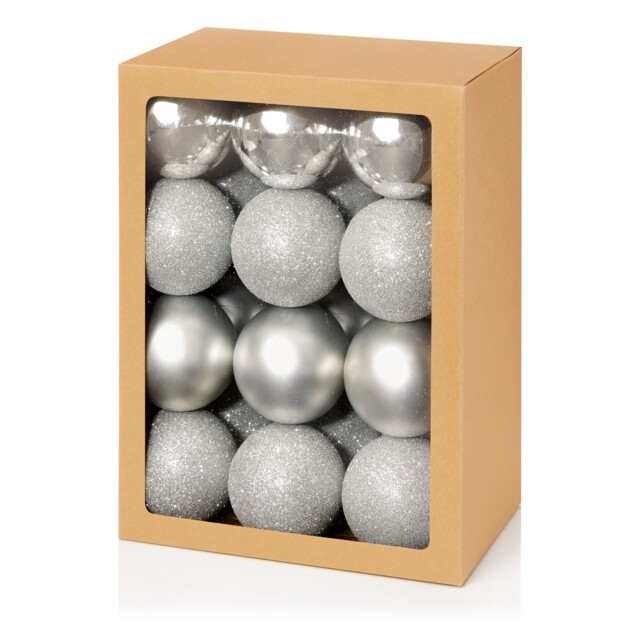 Silver Baubles Christmas Tree Decorations 6cm Glitter Mixed Finish