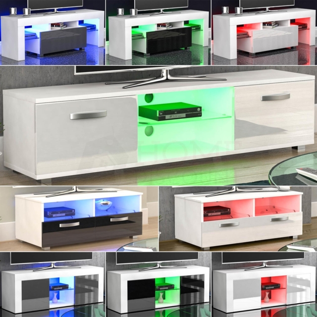 Led Tv Stand Cabinet Unit Drawer Matte Gloss Entertainment Modern Rgb