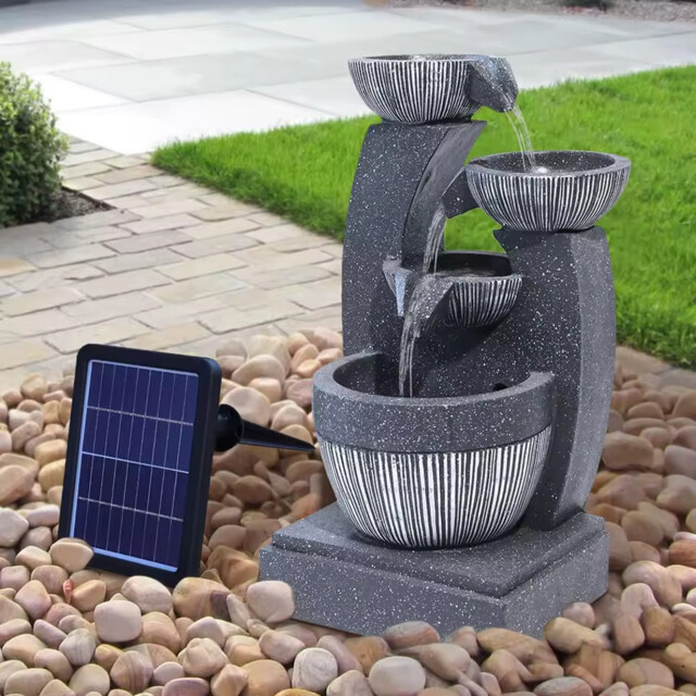 Solar Water Fountain Home Garden Decoration 4 Tier Bowl Led Solar