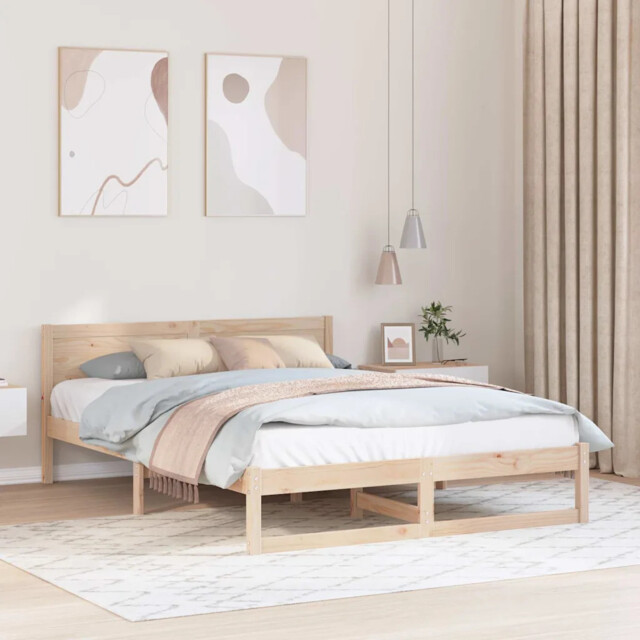 Bed Frame With Headboard Brown 160 X 200 Cm Solid Pine Wood Vidaxl