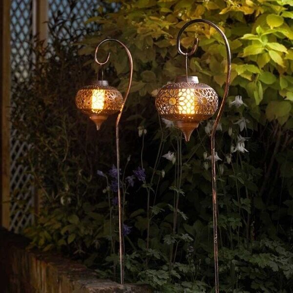 2x Solar Lantern Moroccan Hanging Garden Outdoor Lamp Lighting Flame
