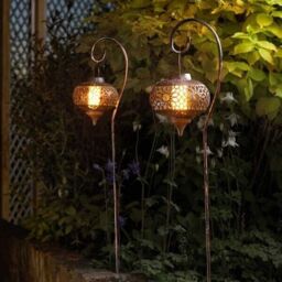 2x Solar Lantern Moroccan Hanging Garden Outdoor Lamp Lighting Flame
