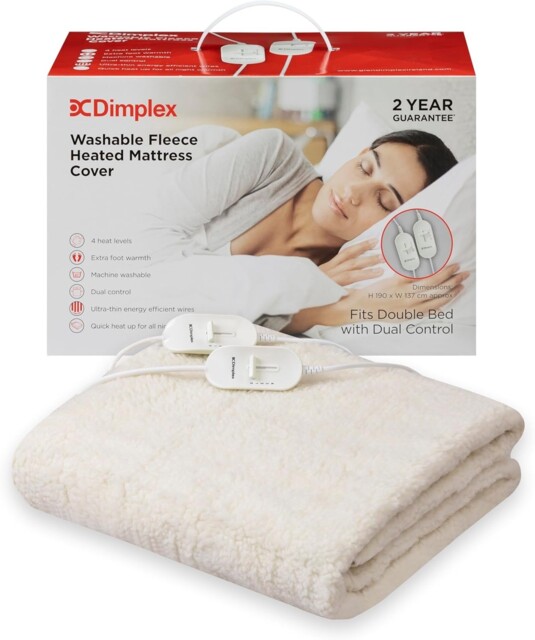 Dimplex Washable Double Electric Blanket Fleece Heated Mattress Cover