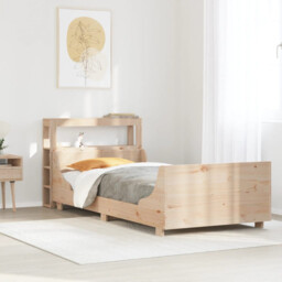 Bed Frame Solid Pinewood Natural 200x200 Cm Slatted Base Headboard