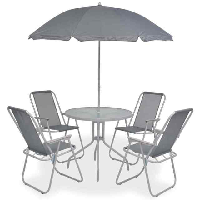 6 Piece Outdoor Dining Set Steel And Textilene Grey Vidaxl