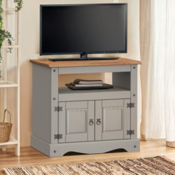 Corona Tv Unit Grey Straight Television Stand Solid Wood Mexican Pine