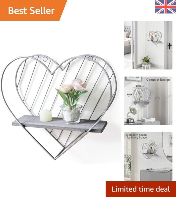 Floating Shelf Grey Shelves For Wall Metal Heart Silver Farmhouse