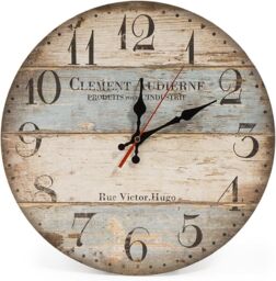 30cm Silent Wooden Round Wall Clock, Vintage Rustic Chic, Arabic