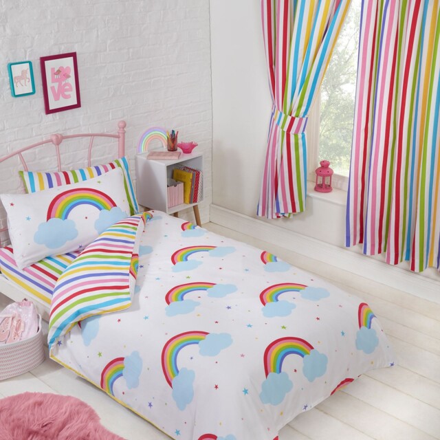 Rainbow Sky Junior Duvet Cover Set Bedding Polycotton Colourful Kids