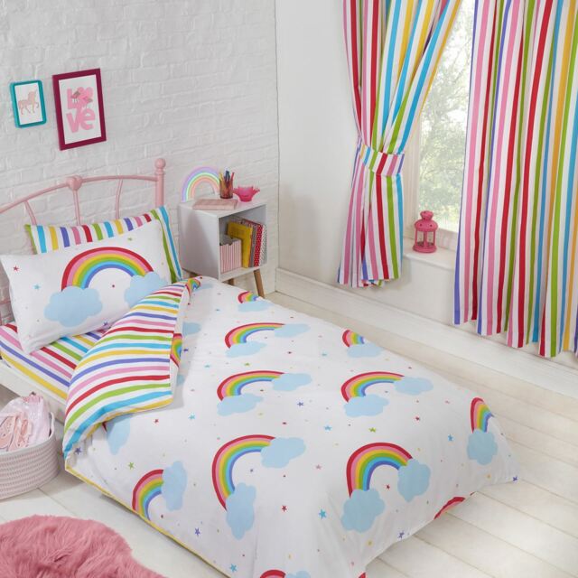 Rainbow Sky Junior Duvet Cover Set Bedding Polycotton Colourful Kids