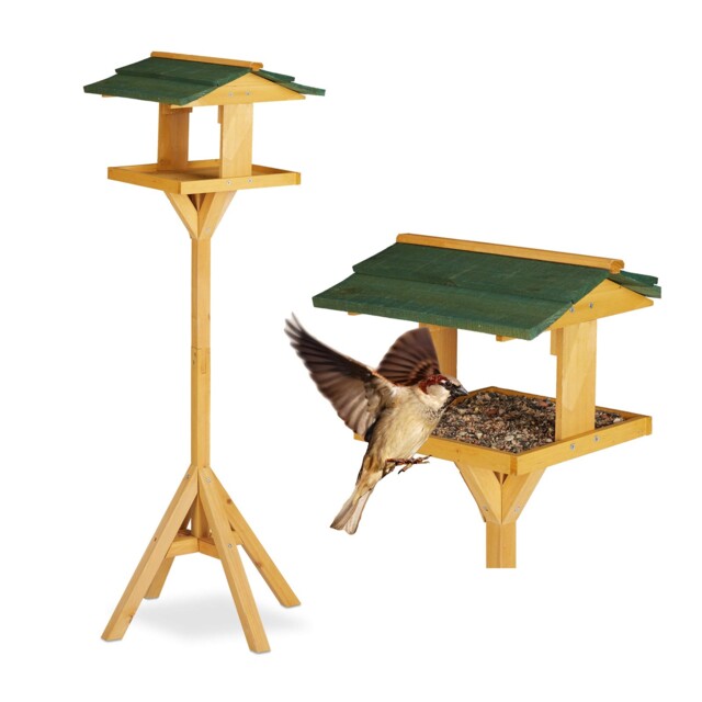 Birdhouse With Stand 117 Cm Natural-green - Freestanding Wild Bird