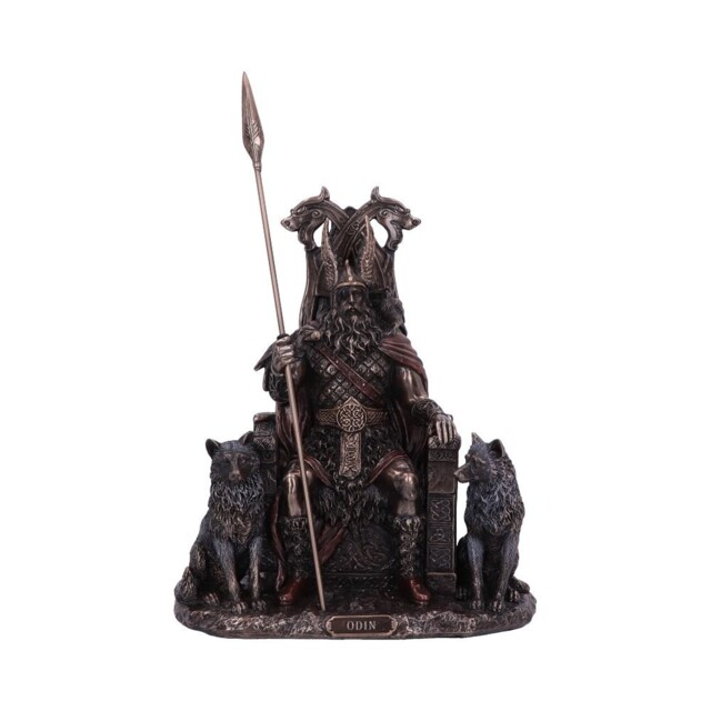Bronzed Odin All Father Wolves And Throne Figurine