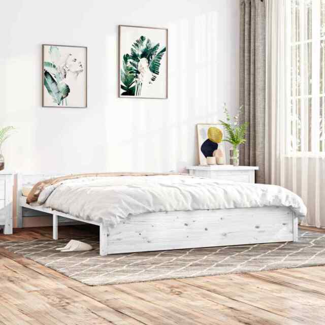 Bed Frame White Solid Wood 160x200 Cm Vidaxl