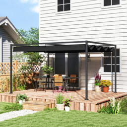 Pergola Gazebo 4x3m Black Metal Frame Polyester Retractable Canopy