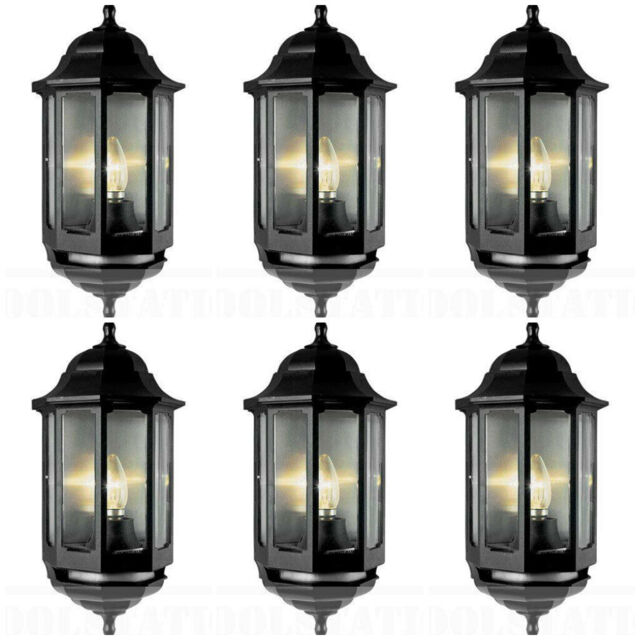 6 X Asd Hl/bk060p Half Lantern Wall Lights With Pir Sensor - Black