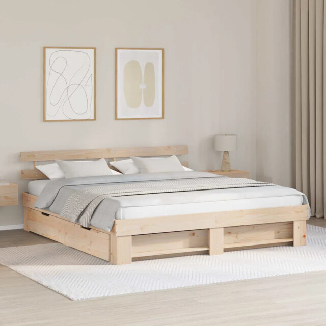 Bed Frame With Headboard Brown 180 X 200 Cm Solid Pine Wood Vidaxl