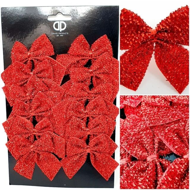 12 Glitter Tinsel 7cm Bows Christmas Wedding Decoration Tree Card