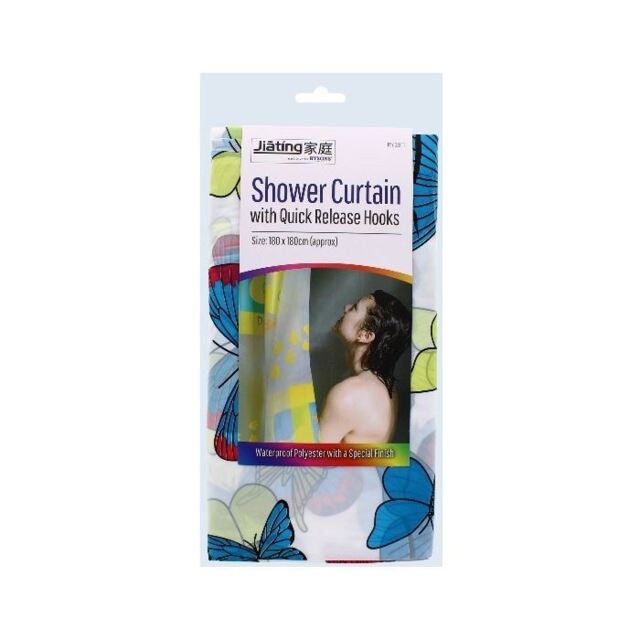 1pk Rysons Assorted Design Shower Curtain With Quick Release Hooks