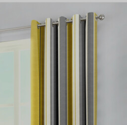 Yellow Stripe With Grey Whitworth Ring Top Pair Of Eyelet Curtains Rmc
