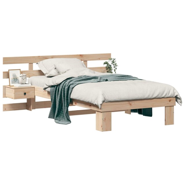 Bed Frame With Headboard Solid Pine Wood Platform Sleeping Elegant