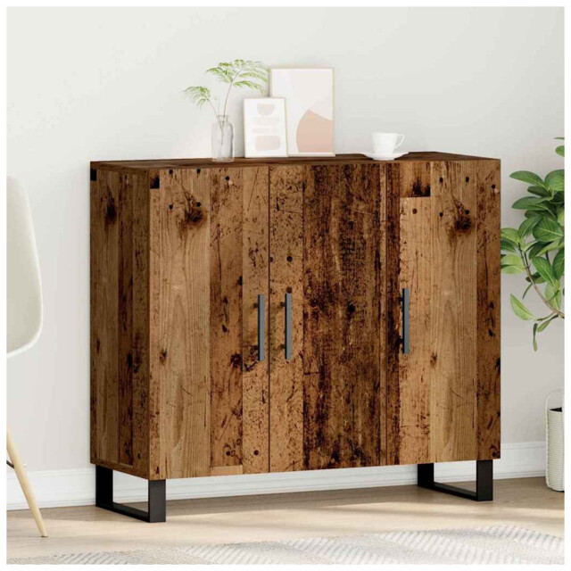 Sideboard 90x34x80cm Old Wood Engineered Wood 3 Door Modern