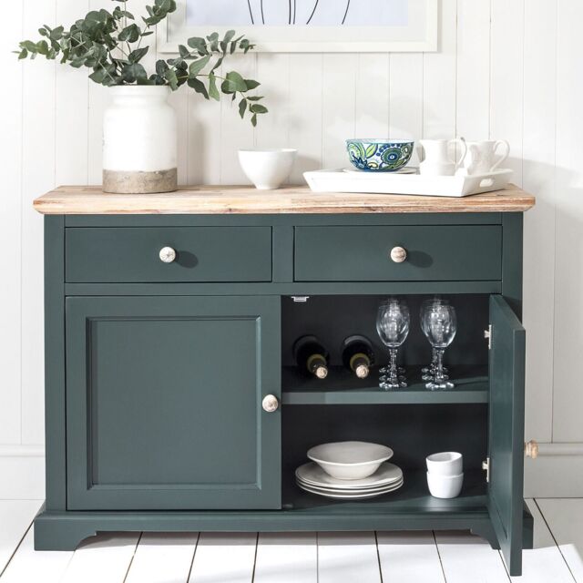 Florence Bottle Green Sideboard With 2 Doors, Drawers And Shelf. Fully
