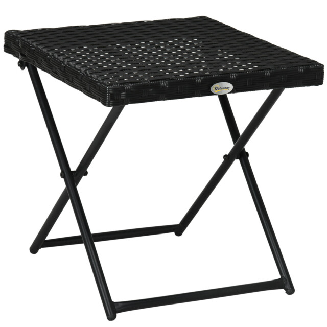 Rattan Folding Side Table Square 40cm Pe Wicker Steel Frame Garden