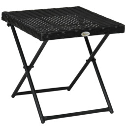 Rattan Folding Side Table Square 40cm Pe Wicker Steel Frame Garden