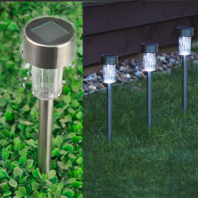 10 X Solar Powered Stainless Steel Led Post Lights Garden Outdoor