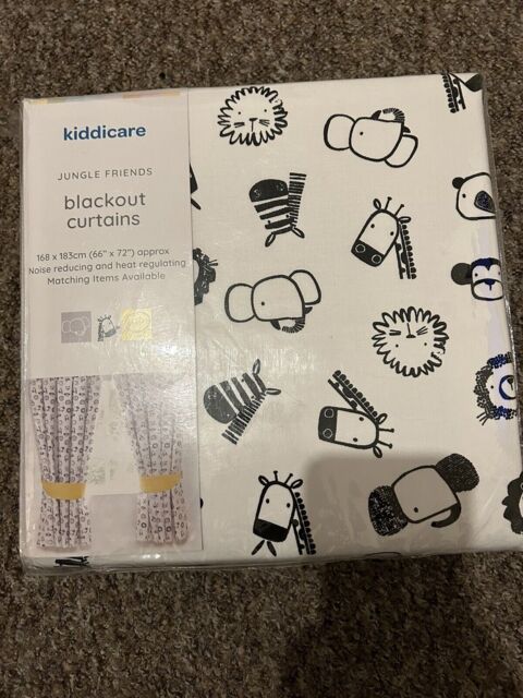Kiddicare Jungle Friends Blackout Curtains Monochrome Animals 168x183