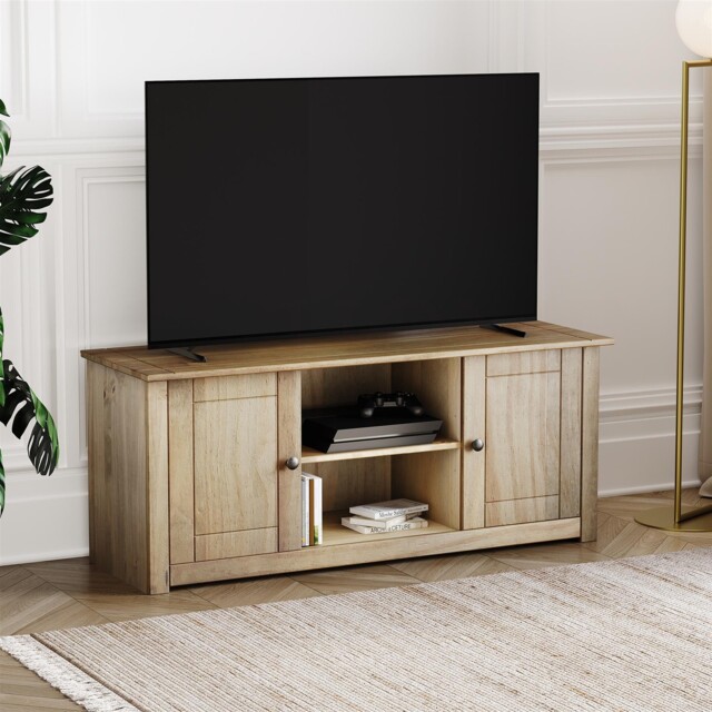 Panama Flat Screen Tv Unit 2 Door 1 Shelf Natural Oak Wax Pine By Home