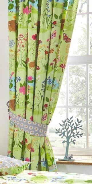 Bluebell Bedroom Curtains Pencil Pleat 66x72 Lined Green Woods Kids