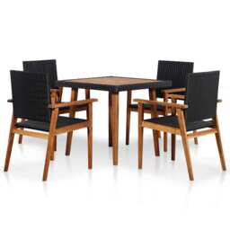 5 Piece Outdoor Dining Set Poly Rattan Black And Brown Vidaxl
