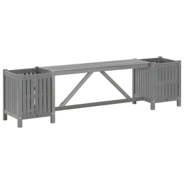 Garden Bench With 2 Planters 150cm Solid Acacia Wood Grey Vidaxl