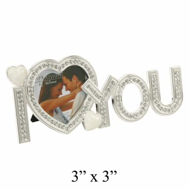 "Photo Frame ""i Love You"" Silver Plated Crystalsletters 3""x3"" Pic"
