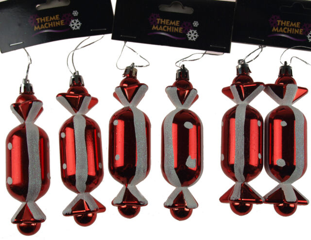 Sweet Christmas Tree Bauble Decorations - Red White Candy Cane Design