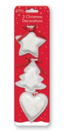 Pack Of 3 Christmas White Fabric Hanging Decorations