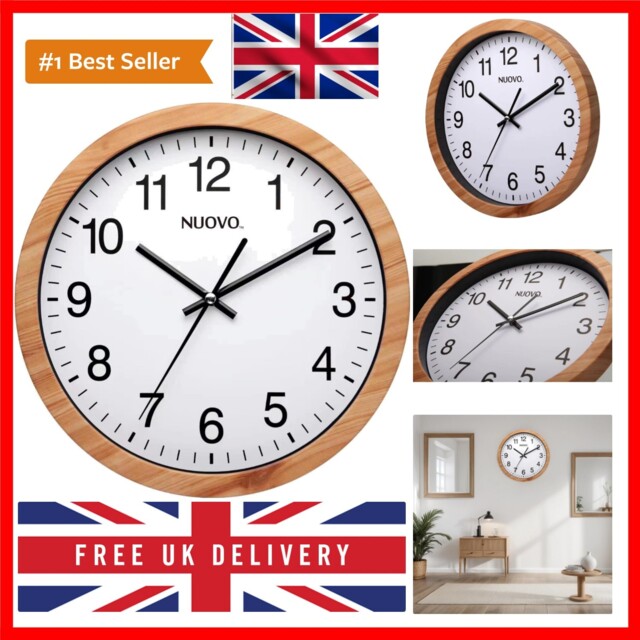 "10"" Wood Grain Round Wall Clock Silent And Not Tickling Vintage Wall"