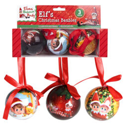 Christmas Decoration 3 Pack 60mm Polyfoam Baubles Elf Behavin' Badly
