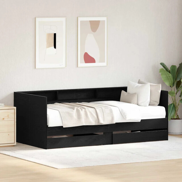 Daybed Frame With Drawers Black Oak 90 X 190 Cm Engineered Wood Vidaxl