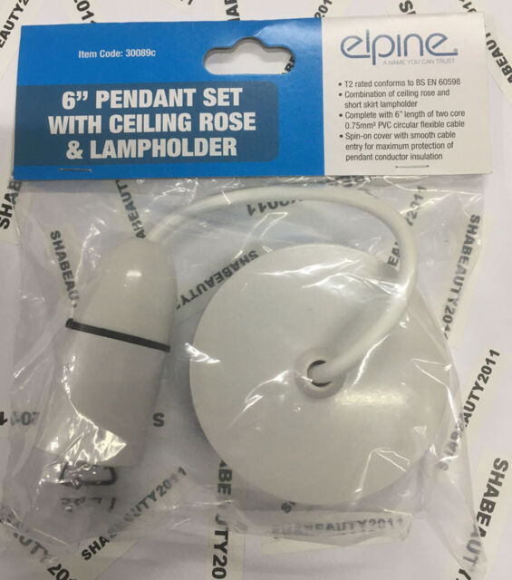 "White Pendant Lamp Holder Ceiling Rose 6"" Electrical 2amp 250v Ac Push"