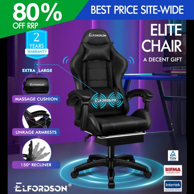 Elfordson Office Chair Massage Padded Recliner Footrest Swivel