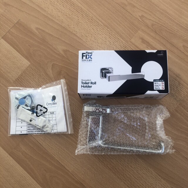 Croydex Flexi-fix Square Toilet Roll Holder, Chrome - Shoreditch